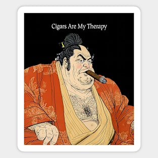 Puff Sumo: Cigars Are My Therapy on a dark (Knocked Out) background Magnet